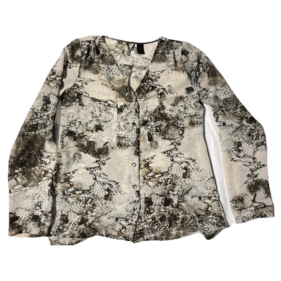 BKE Boutique women's Sm Long  Sleeve Blouse shell brown & cream Work Casual Wear - Picture 1 of 7